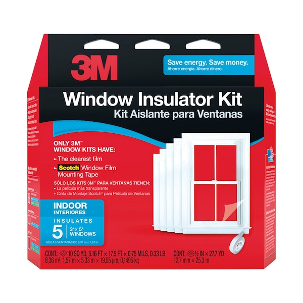 3M Clear Plastic Window Insulation Kit For Windows 17.5 ft. L X 0.75 in.